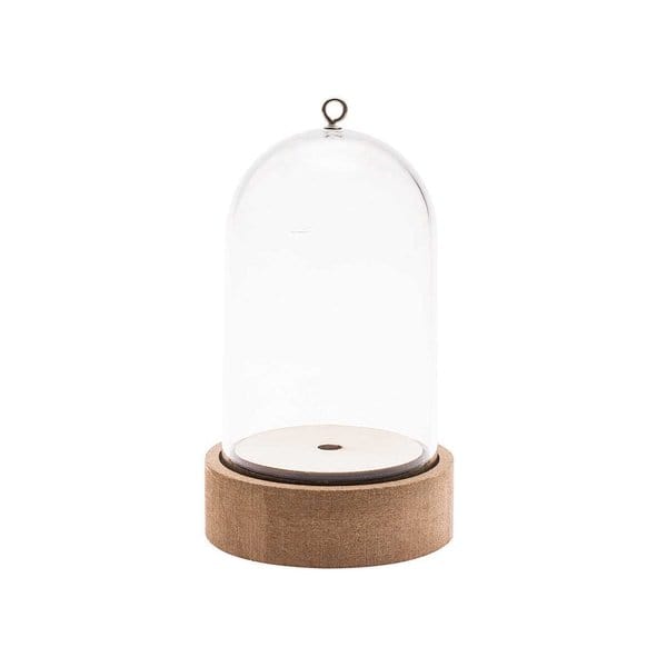 Creotime Decoratie Klein 10,5 x 6,5 x 6,5 cm Glazen stolp op houten voet