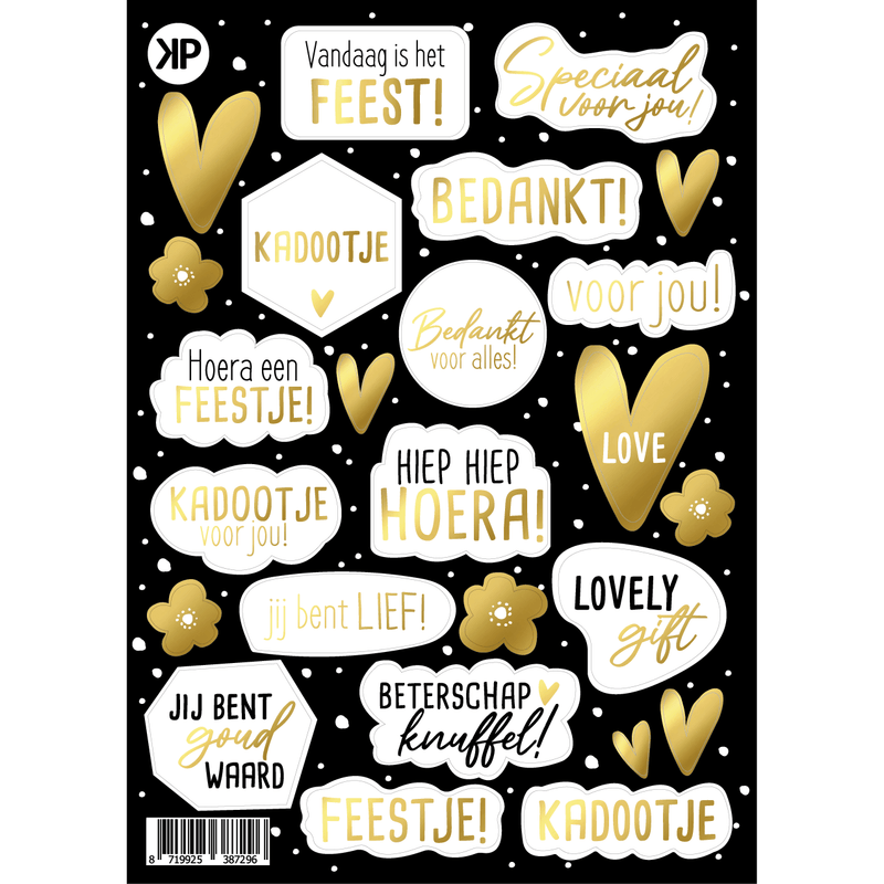 CuteDutch Stationary Stickers - Assortiment All day Black/Gold (15 stuks)