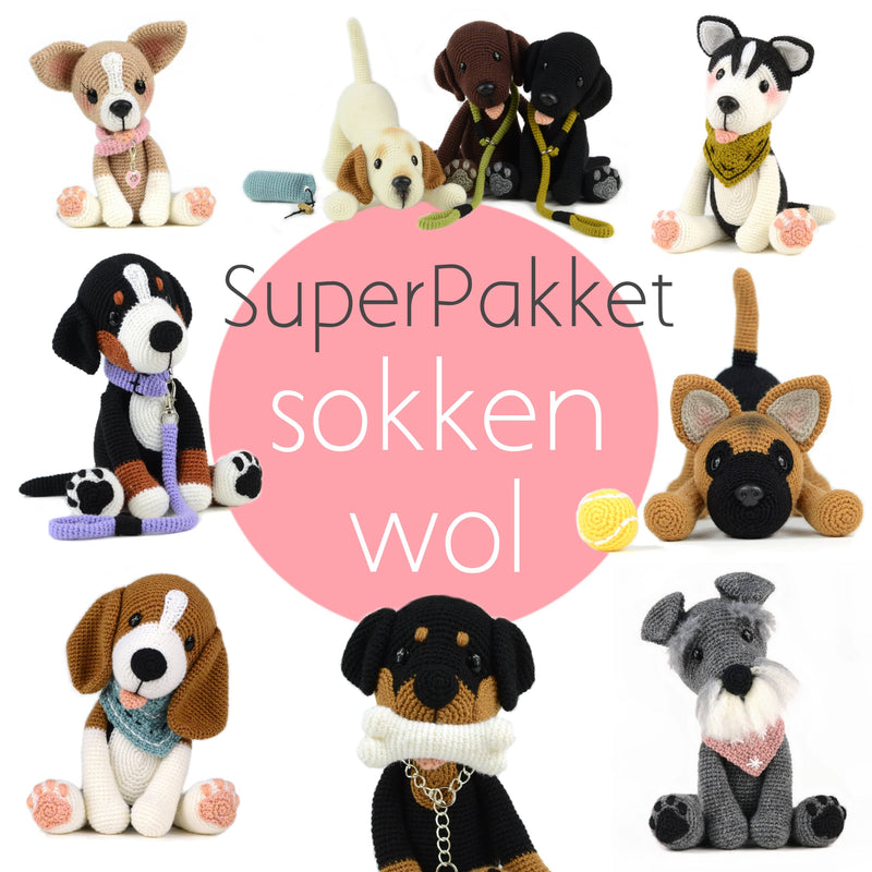MyKrissieDolls Garenpakketten Superpakket: Mijn hondjes van sokkenwol