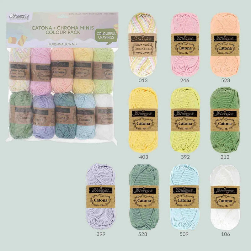 Scheepjes Wol & Garens Scheepjes Catona en Chroma Colour Pack 10x25g - Marshmallow Mix