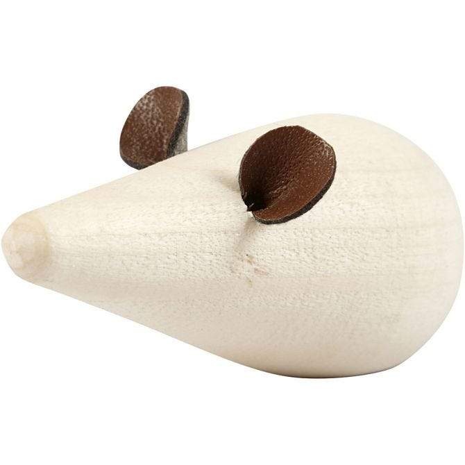Creotime Decoratie Houten Muis 6,5 cm (2 stuks)