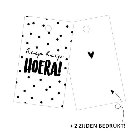 CuteDutch Cadeauverpakkingen Cadeaulabel - Hiep Hiep Hoera + stippen