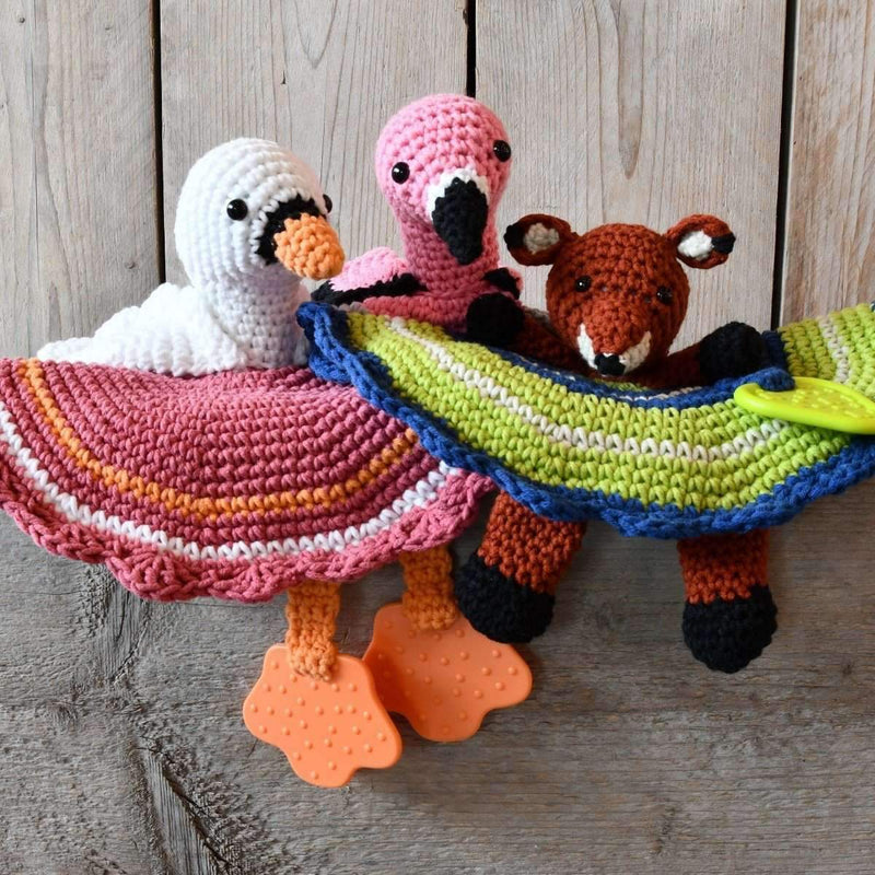 Garenpakket: Knuffeldoekjes Zwaan, Flamingo en Vos