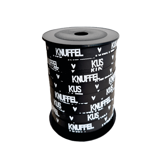 CuteDutch Stationary Cadeaulint - Kus + Knuffel zwart/wit (5 meter)